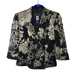 Alex Evenings Black and Matte Gold Floral Formal Blazer Size Small